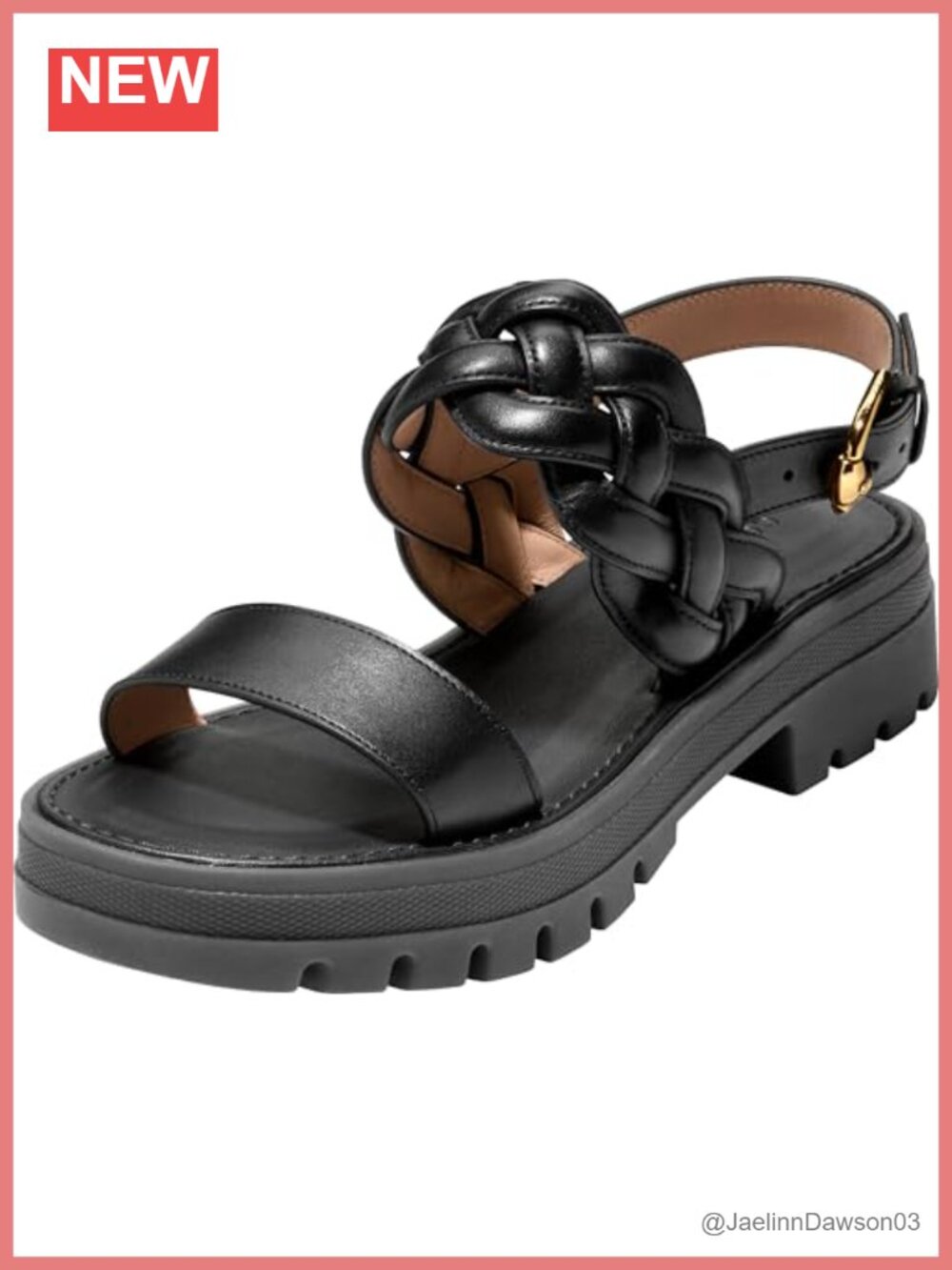 Women's Lug Sandals with Padded Braid Detail, Roller Buckle, Rubber Outsole